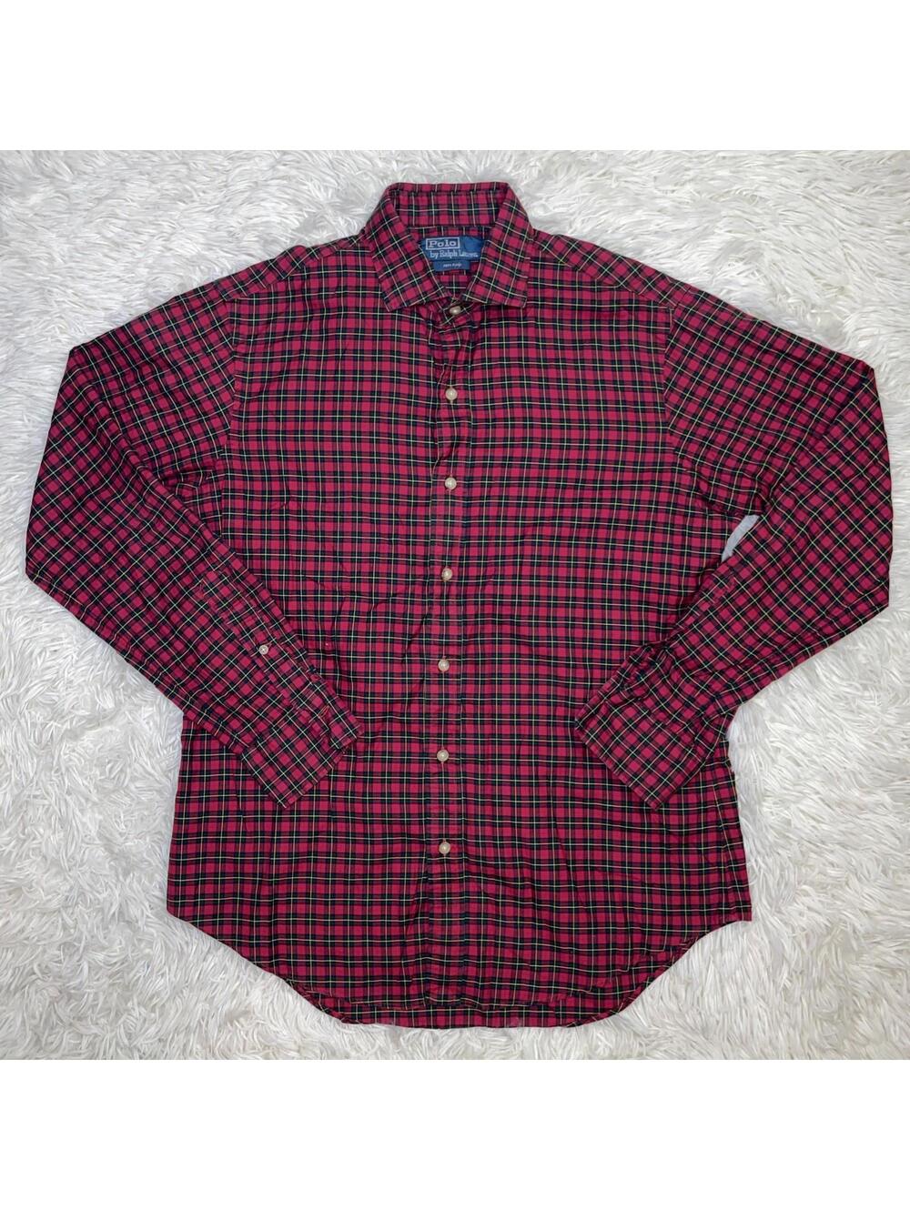 Polo Ralph Lauren 120's 2-ply Shirt Mens Long Sleeve Red Green Plaid Sz  M